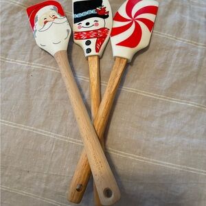 Holiday Silicone Spatula Set Red and White and Black. Wooden handles